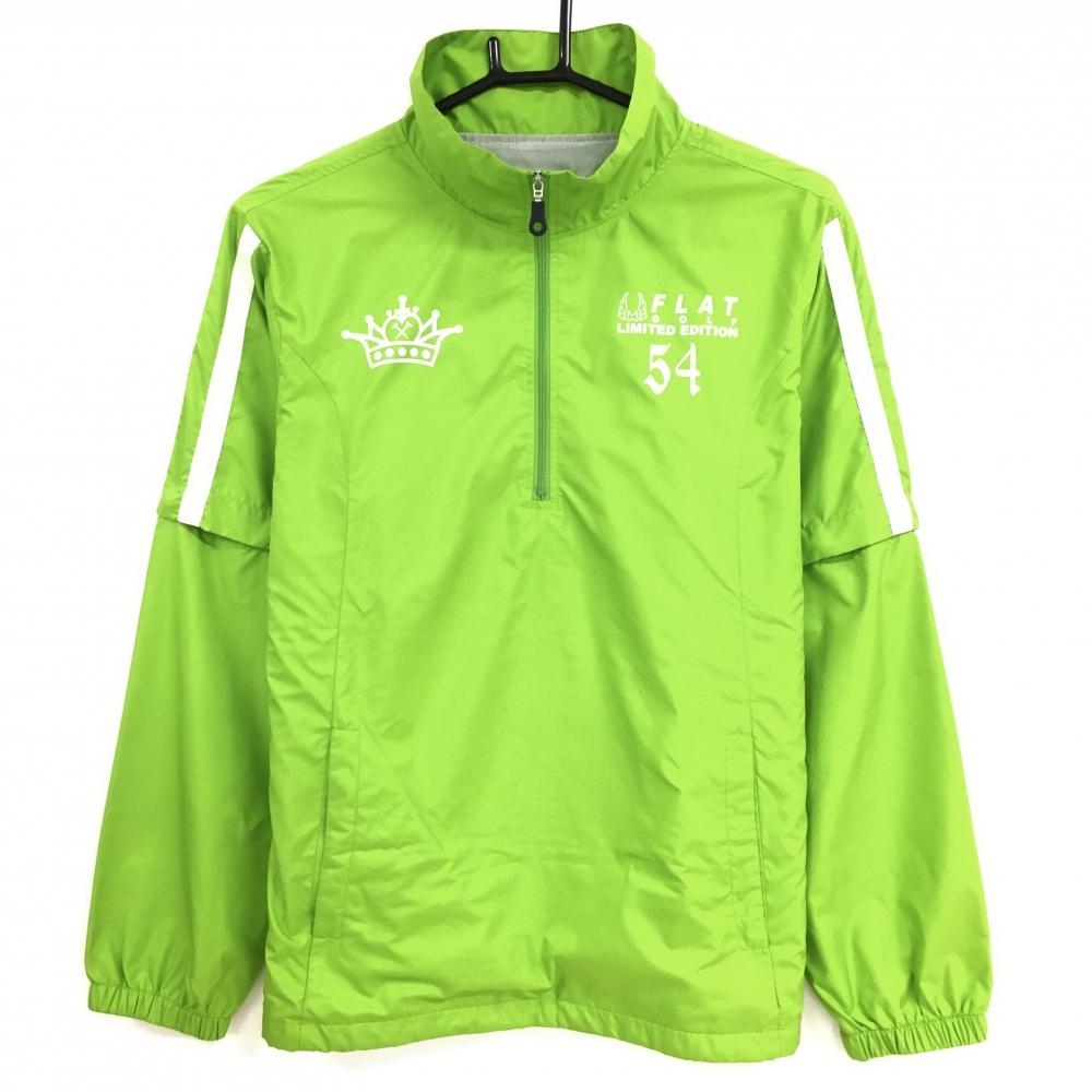 【美品】フラットゴルフ 2WAYブルゾン ライトグリーン×白 ハーフジップ 裏地付 袖着脱可 レディース L ゴルフウェア FLATGOLF