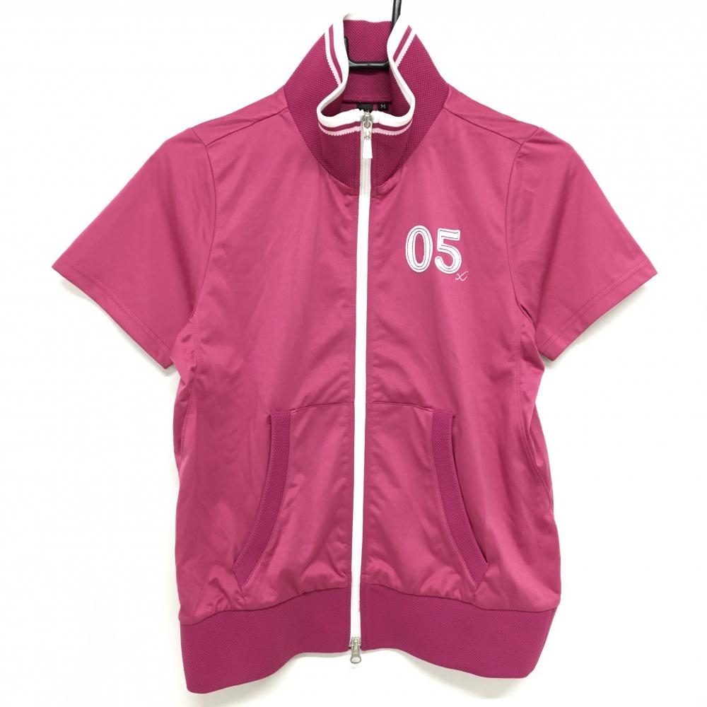 【美品】シーダブリューエックス 半袖ブルゾン ピンク×白 腹部ポケット レディース M ゴルフウェア CW-X