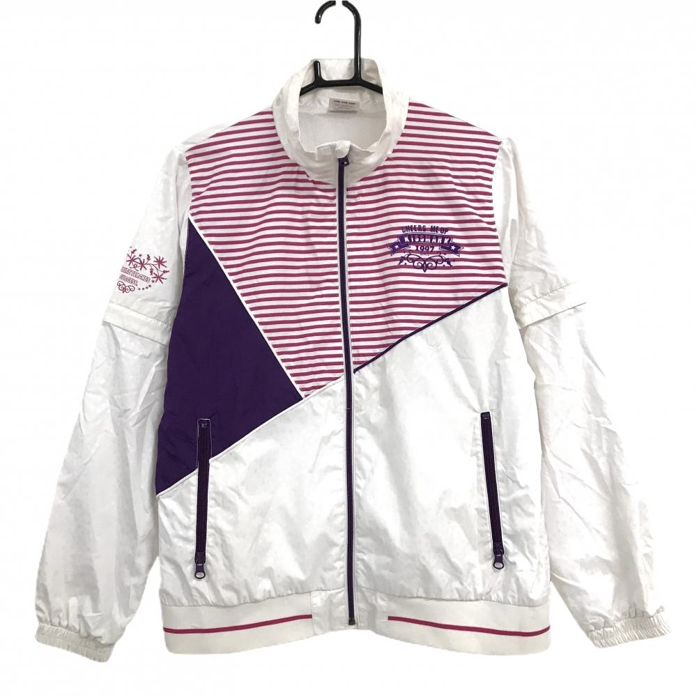 キスマークゴルフ 2WAYジャケット 白 ドット地模様 裏地メッシュ 袖着脱可 レディース L ゴルフウェア Kissmark Golf