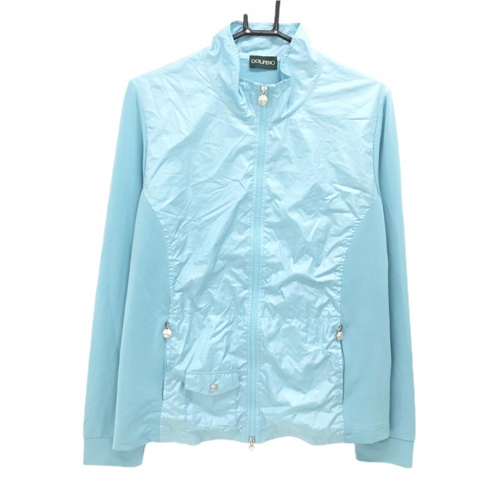 【超美品】ゴルフィーノ 切替ジャケット ライトブルー 前面異素材切替  レディース UK 18 ゴルフウェア GOLFINO