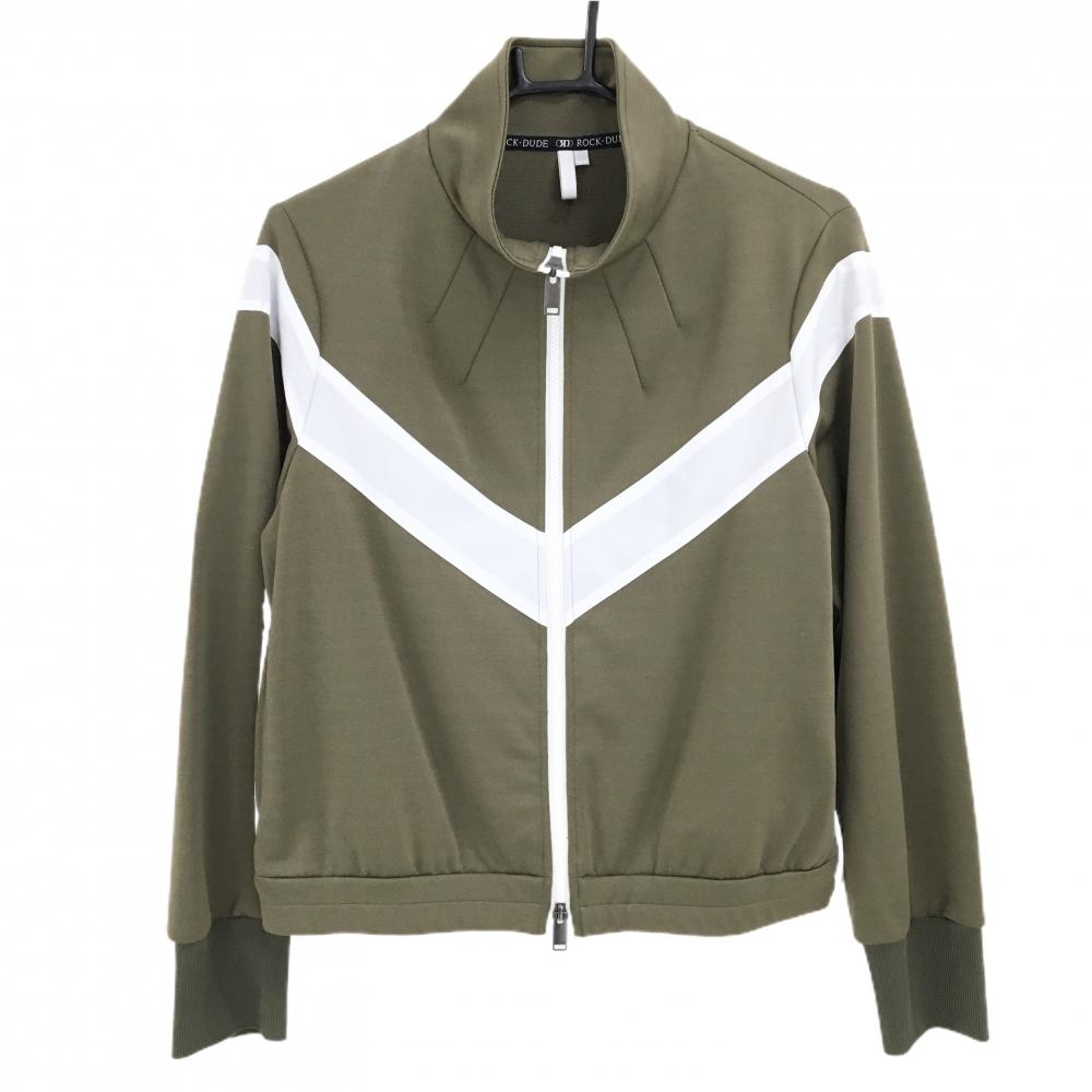 【新品】ロックデュード ジャケット カーキ×白 背面プリーツ 胸元Vライン レディース 03(L) ゴルフウェア ROCK・DUDE