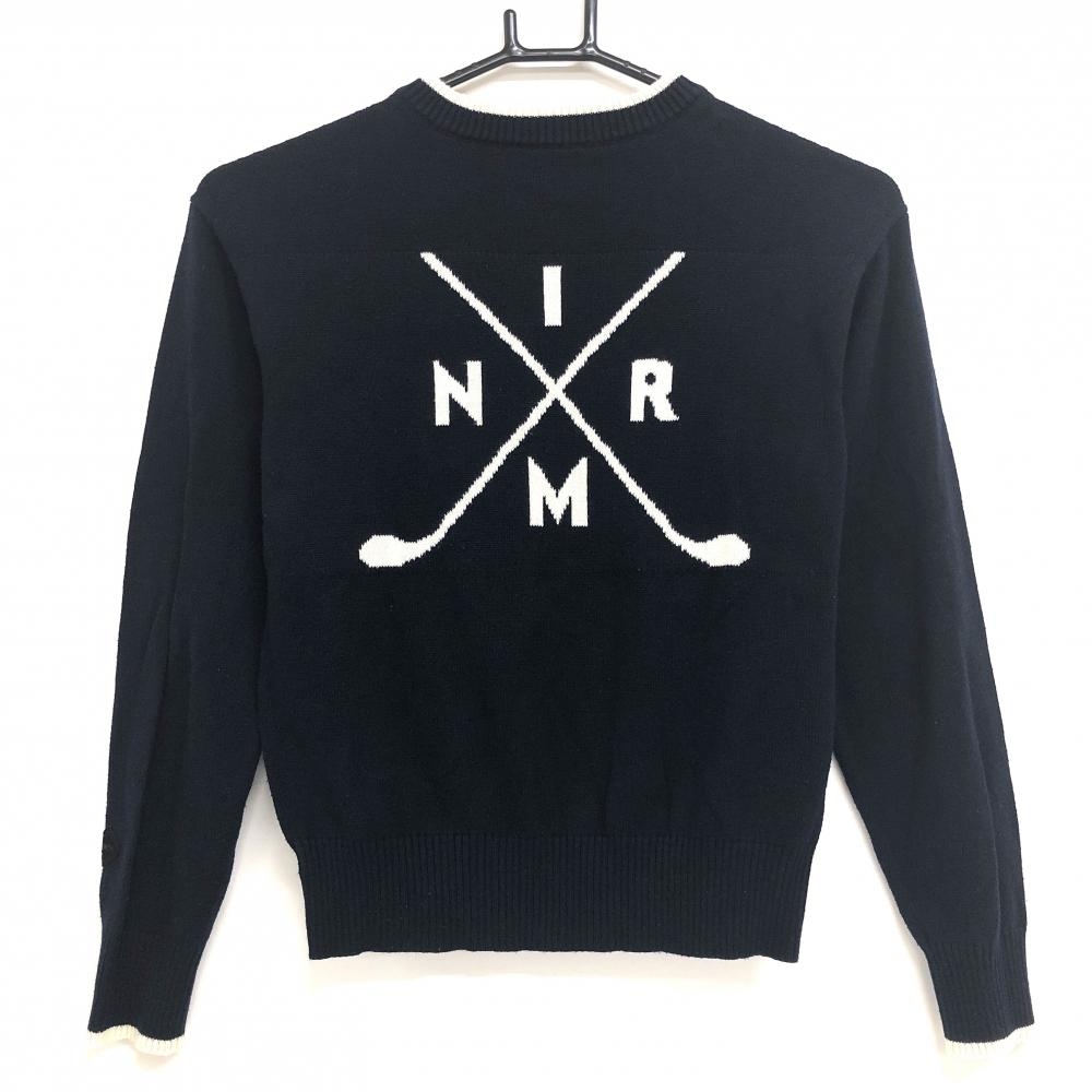 【美品】アイリッシュマン セーター ネイビー×白 フロントロゴ コットン混 レディース S ゴルフウェア IRISHMAN 