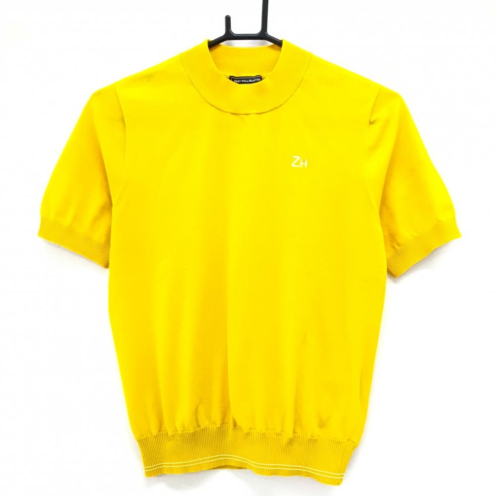 【美品】ゼロハリバートン 半袖ハイネックセーター イエロー×白 胸ロゴ レディース S ゴルフウェア 2023年モデル ZERO HALLIBURTON
