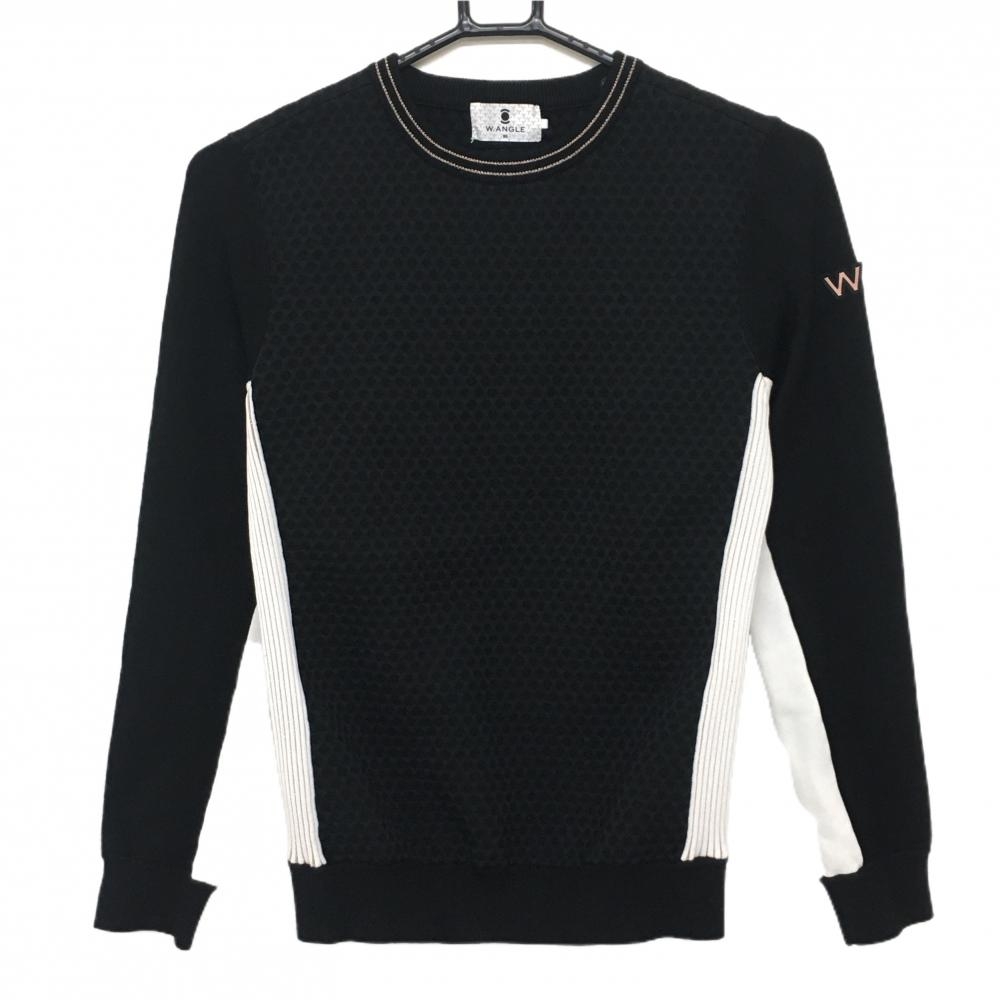 【美品】ワイドアングル セーター 黒×白 身頃ドット地模様 韓国モデル ニット  レディース 90 ゴルフウェア Ｗ.ANGLE