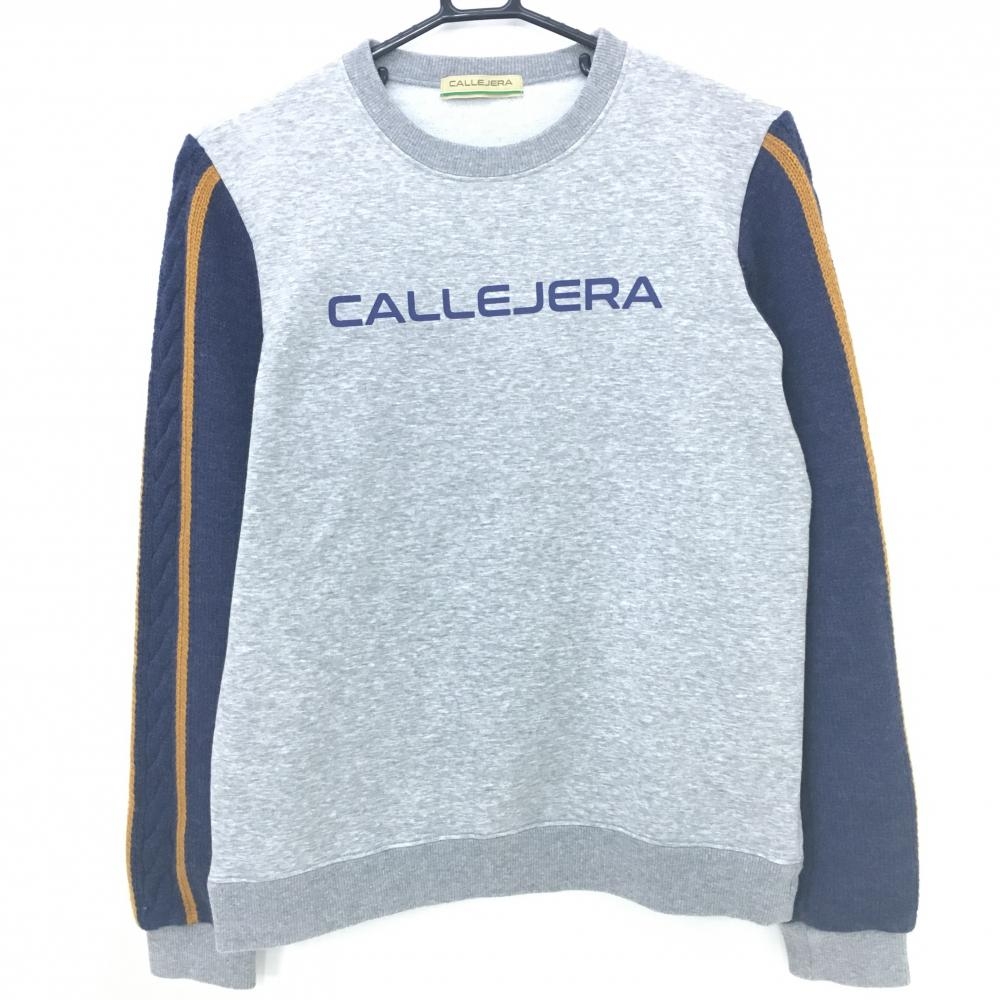 【超美品】カジェヘラ 切替トレーナー グレー×ネイビー 袖ニット 裏起毛 レディース 1(M) ゴルフウェア CALLEJERA