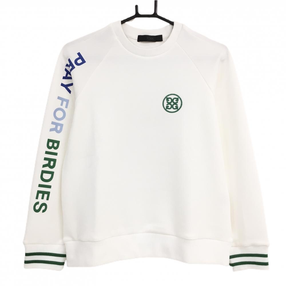 【美品】ジーフォア トレーナー 白×グリーン 袖口ライン レディース S ゴルフウェア G/FORE