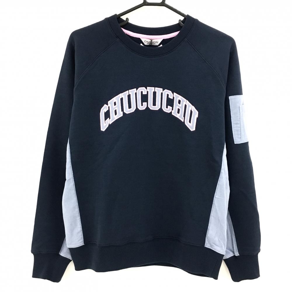 【未使用品】チュクチュスポーツ トレーナー ネイビー×ライトブルー サイドコーデュロイ 韓国モデル レディース M ゴルフウェア CHUCUCHU