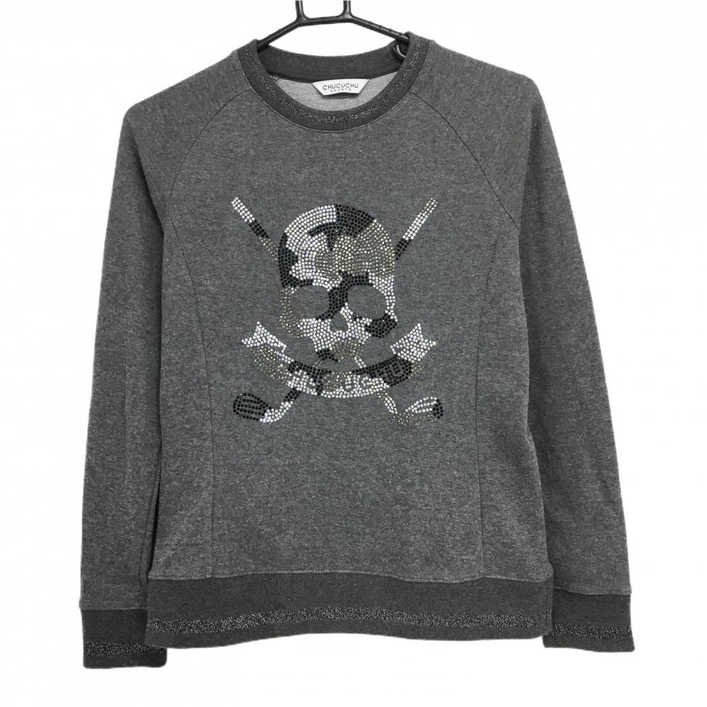 【美品】チュクチュスポーツ トレーナー グレー ラインストーンスカル 韓国モデル  レディース M ゴルフウェア CHUCUCHU
