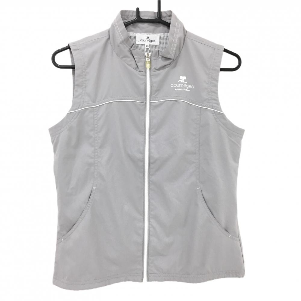 【新品】クレージュ アウターベスト グレー×白 裏地メッシュ 撥水 sportfutur レディース 38 ゴルフウェア courreges
