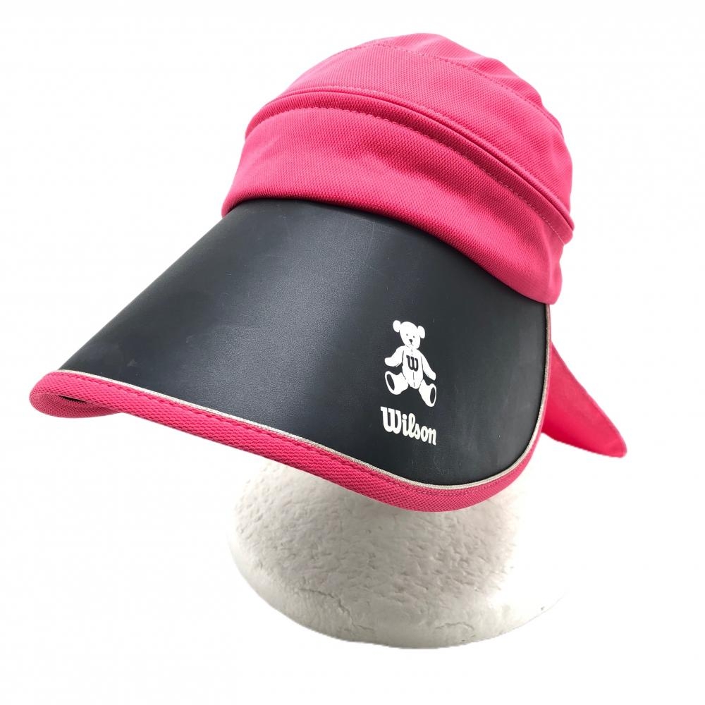 【美品】ウィルソン 2WAYつば広サンバイザー ピンク×ネイビー クラウン取外し可 レディース フリーサイズ ゴルフウェア Wilson