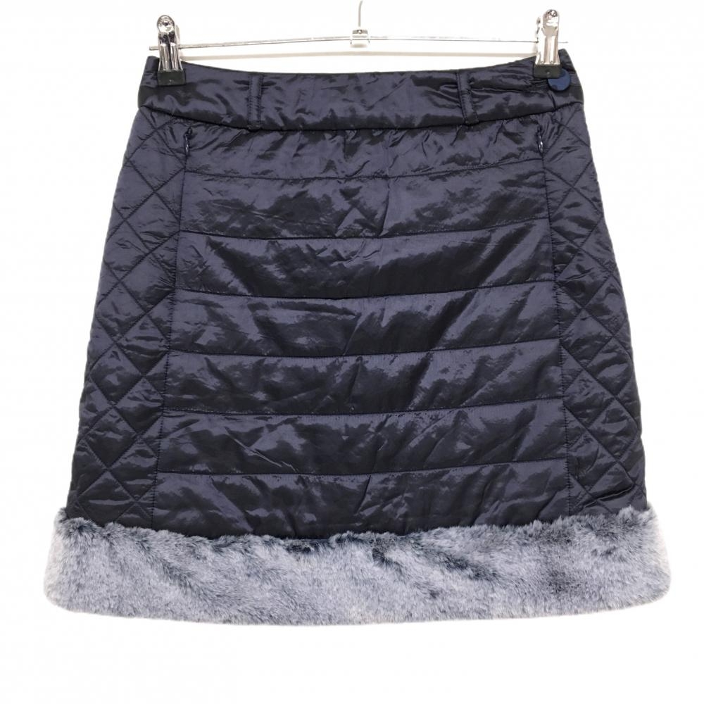 【超美品】アジェイド 中綿スカート ネイビー 裾ファー キルティング レディース 36 ゴルフウェア aJADE