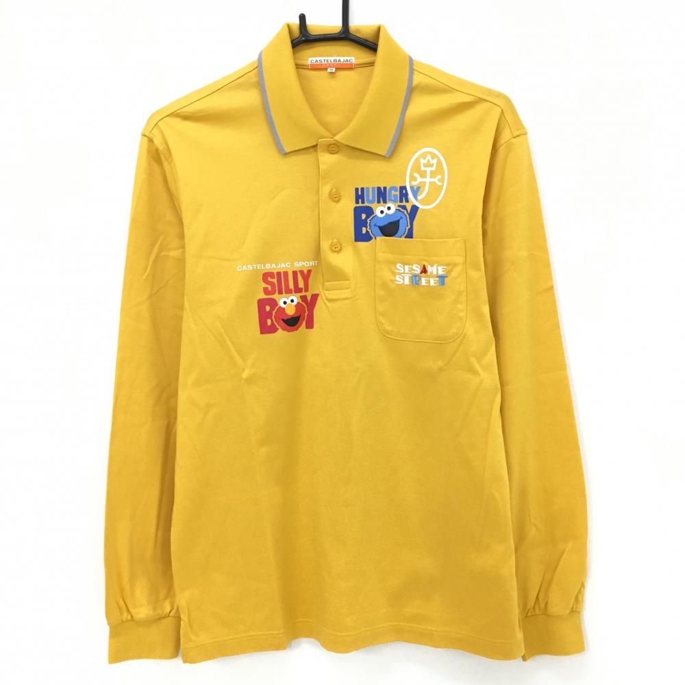 【超美品】カステルバジャック×セサミストリート 長袖ポロシャツ イエロー系 SESAMESTREET メンズ 46(M) ゴルフウェア CASTELBAJAC