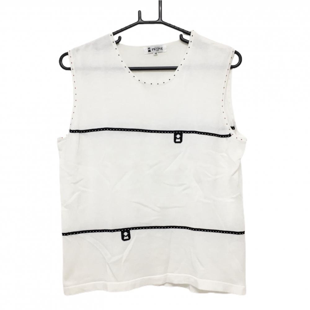 ピッコーネ ニットベスト 白×黒 ビーズ コットン100％  レディース 40(L) ゴルフウェア PICONE