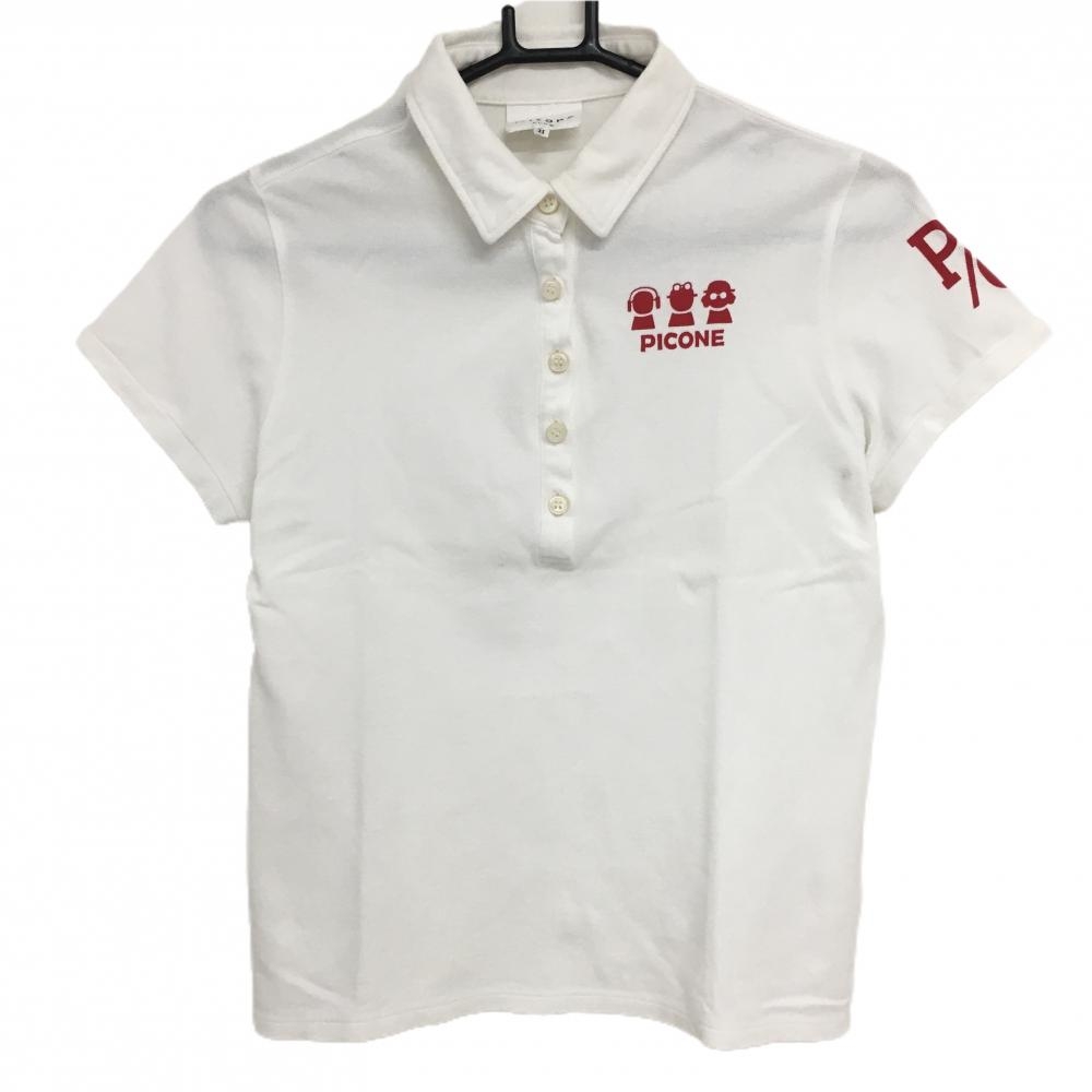 ピッコーネ 半袖ポロシャツ 白×レッド ロゴプリント レディース Ⅱ ゴルフウェア PICONE
