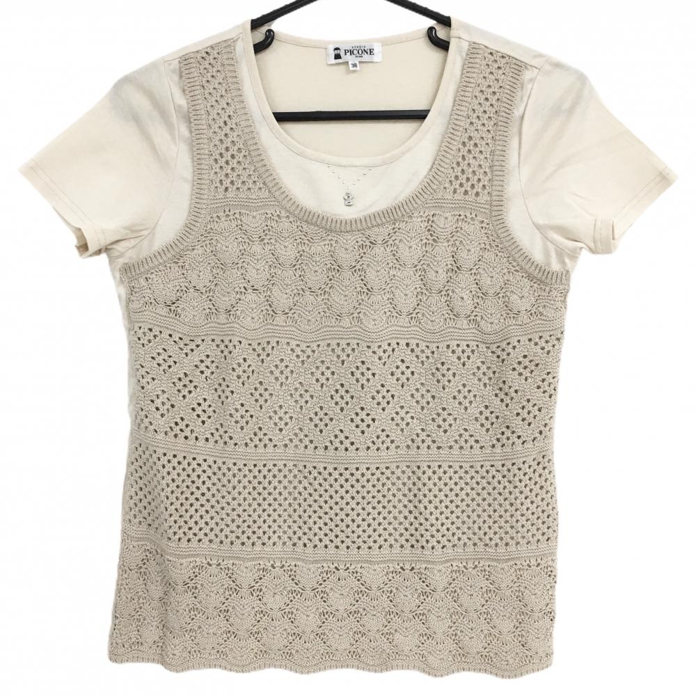 【超美品】ピッコーネ Tシャツ ベージュ 前重ね着風  レディース 38(M) ゴルフウェア PICONE