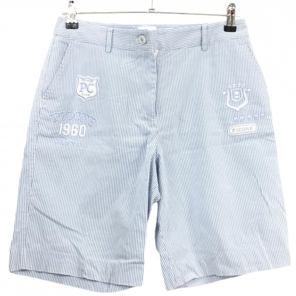 ピッコーネクラブ ハーフパンツ ライトブルー×白 ストライプ 複数ワッペン レディース 40(L) ゴルフウェア PICONE
