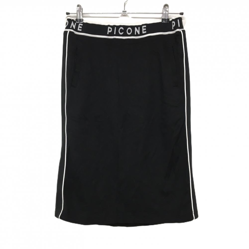 【超美品】ピッコーネ スカート 黒×白 ウエストゴムロゴ サイドライン レディース 40(L) ゴルフウェア PICONE