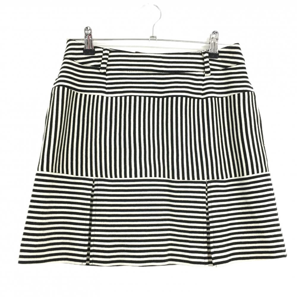 【美品】ピッコーネ ボックスプリーツスカート 白×黒 ボーダー 表微起毛 裏地付き レディース 40(L) ゴルフウェア PICONE