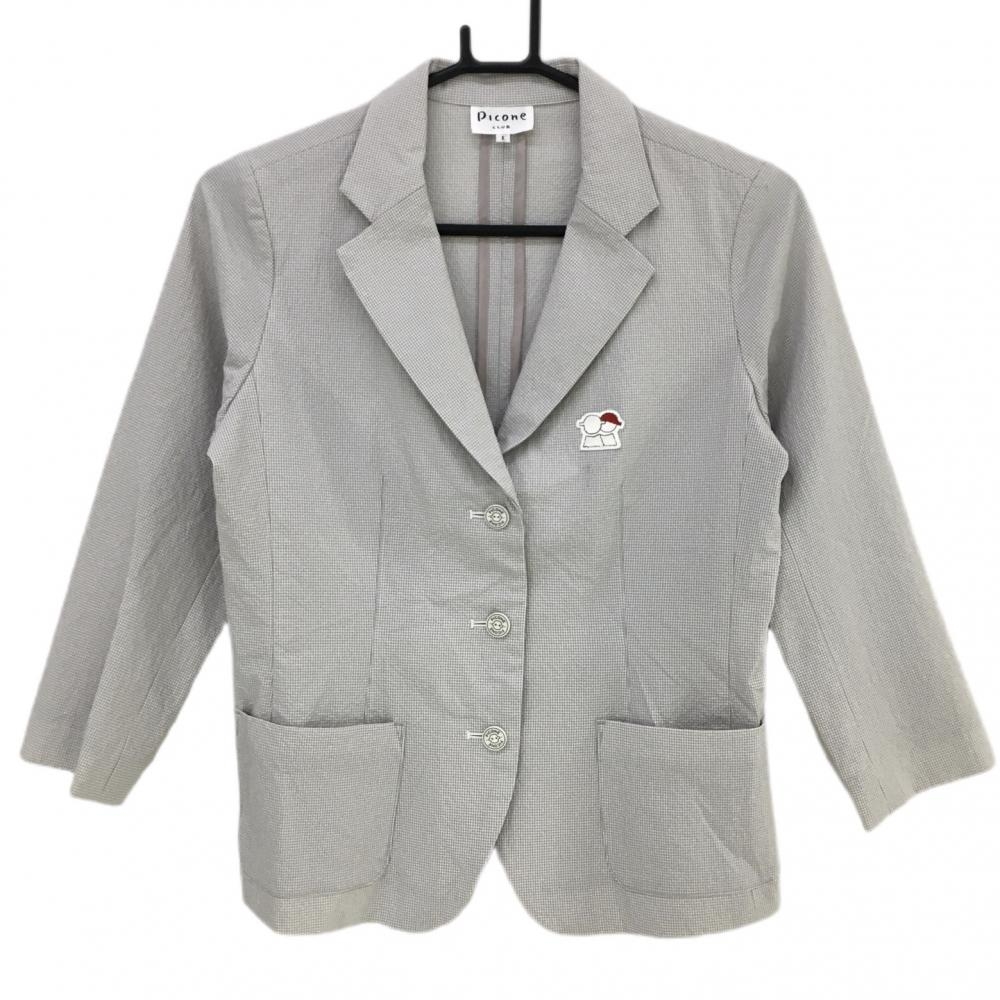 【美品】ピッコーネクラブ テーラードジャケット ライトグレー×白 チェック柄 サッカー生地 半端袖   レディース I ゴルフウェア PICONE