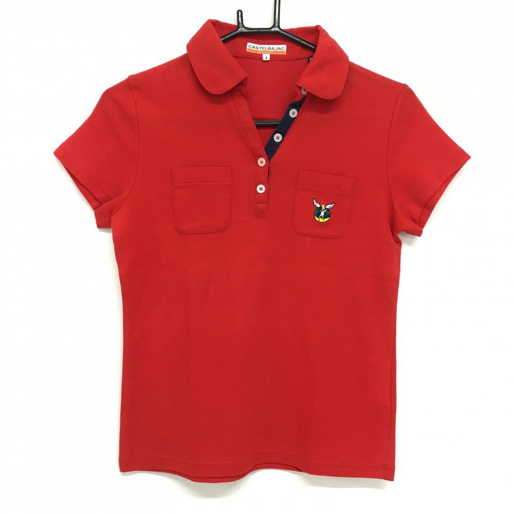 カステルバジャック 半袖ポロシャツ レッド 後肩レース レディース 2 ゴルフウェア CASTELBAJAC