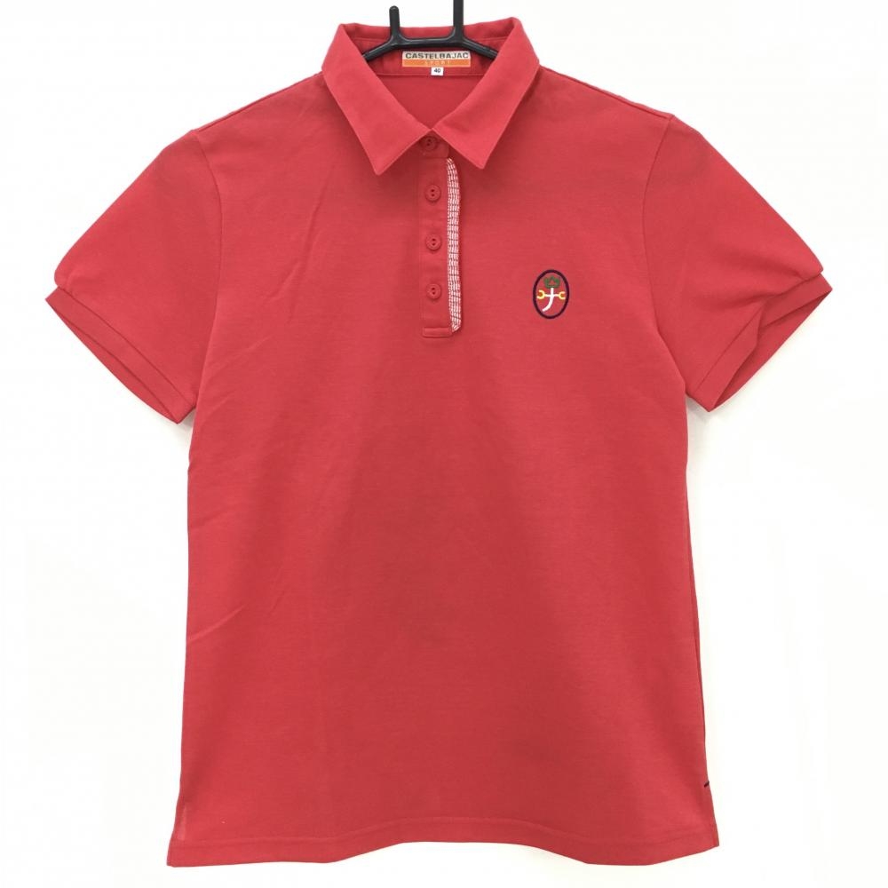カステルバジャック 半袖ポロシャツ レッド 前立てストライプ バックプリント レディース 40(M) ゴルフウェア CASTELBAJAC