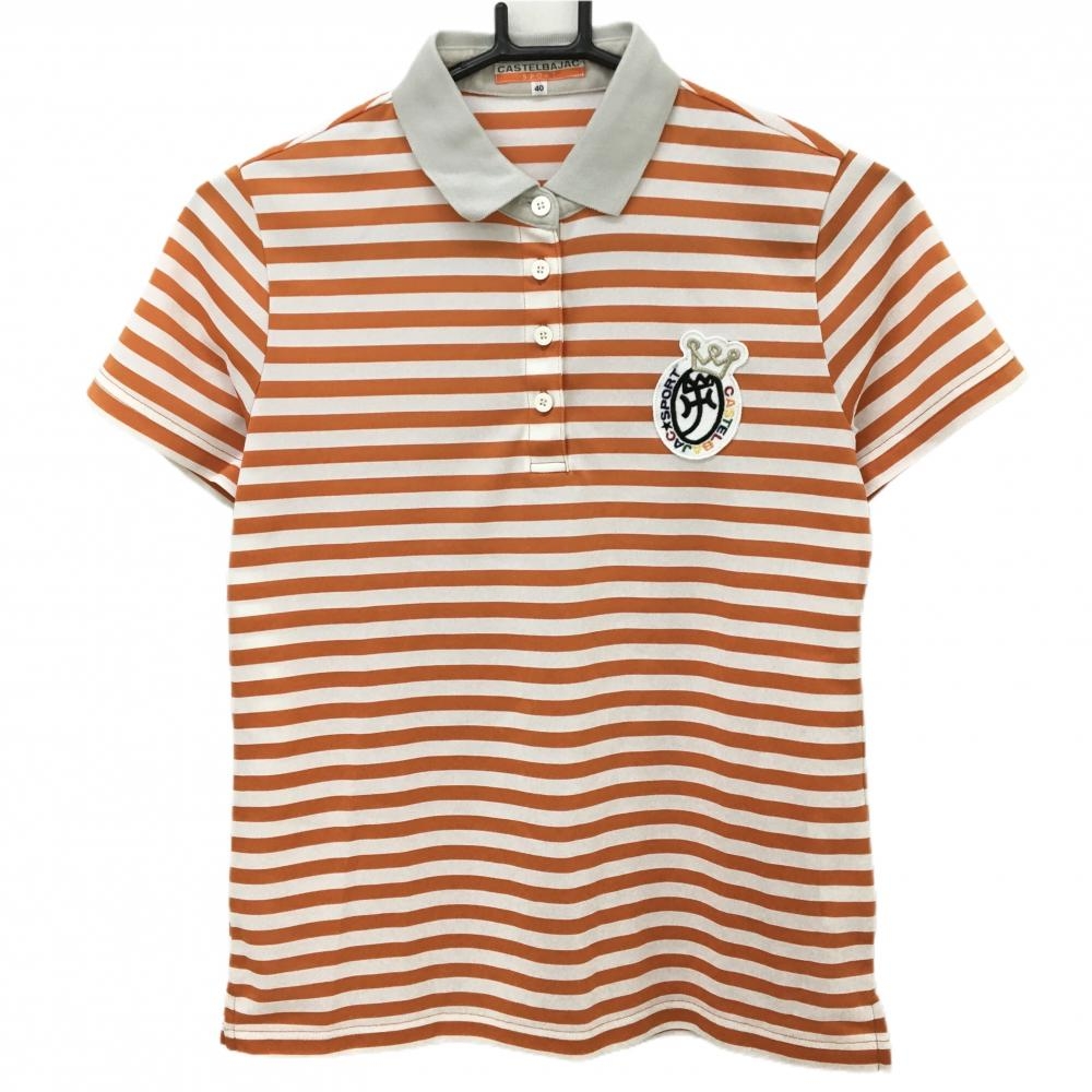カステルバジャック 半袖ポロシャツ オレンジ×白 ボーダー  レディース 40(M) ゴルフウェア CASTELBAJAC