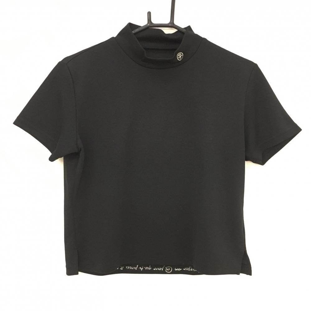 【美品】カステルバジャック 半袖ハイネックシャツ 黒×白 ネックロゴ 裾裏刺しゅう レディース 2 ゴルフウェア CASTELBAJAC 画像