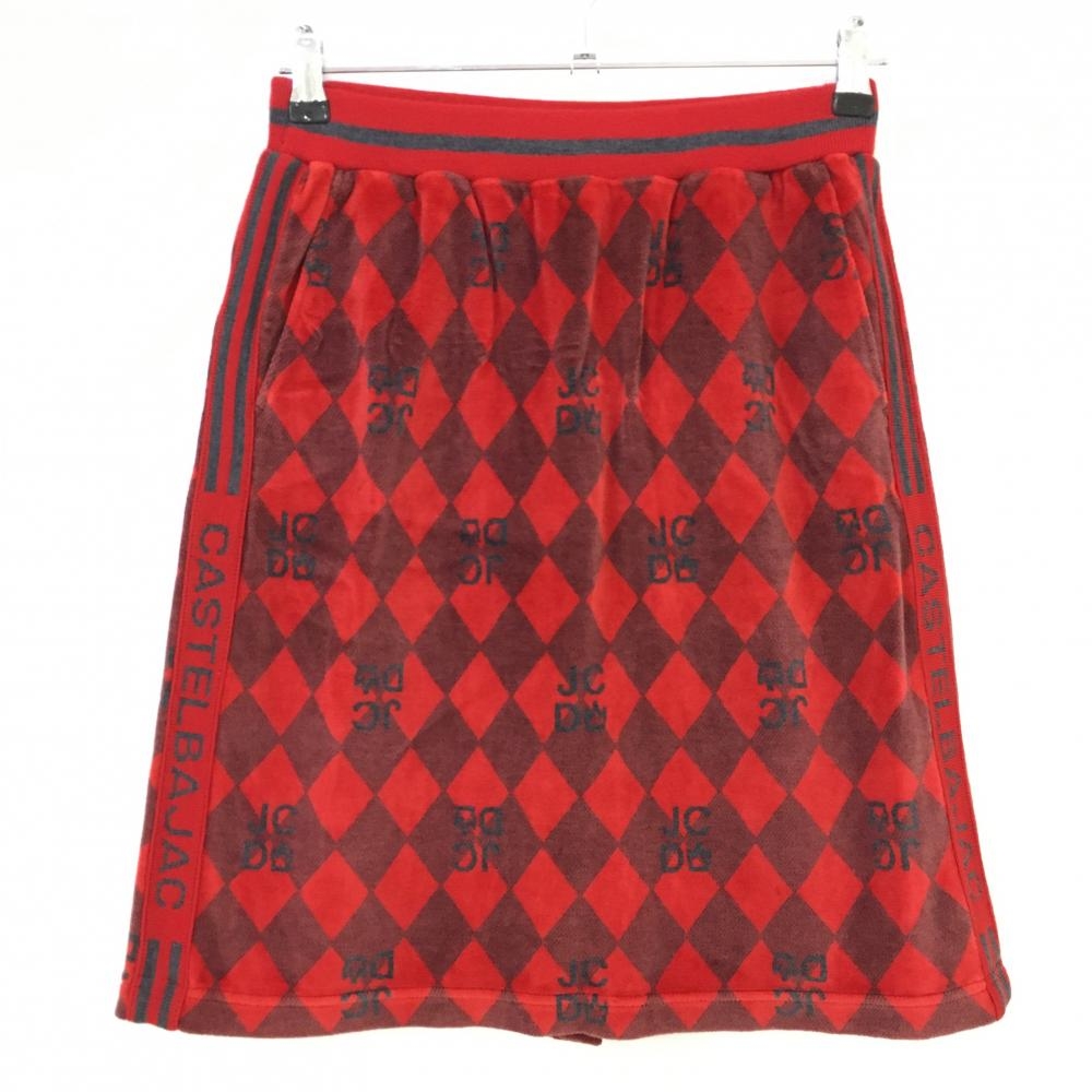 【美品】カステルバジャック スカート レッド×グレー ダイヤ柄 微起毛 レディース 40 ゴルフウェア CASTELBAJAC