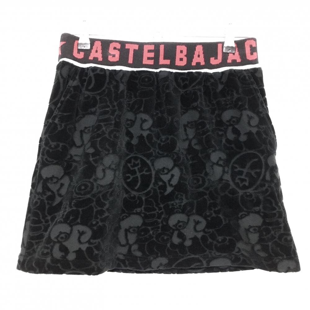 カステルバジャック スカート 黒×レッド ベロア調 ウエストゴムロゴ レディース  ゴルフウェア CASTELBAJAC