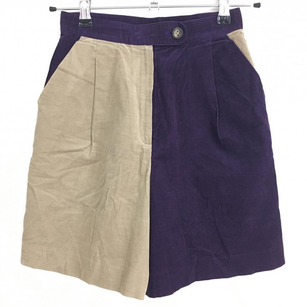 カステルバジャック キュロットスカート ベージュ×パープル コーデュロイ 裏地付き レディース 7 ゴルフウェア CASTELBAJAC