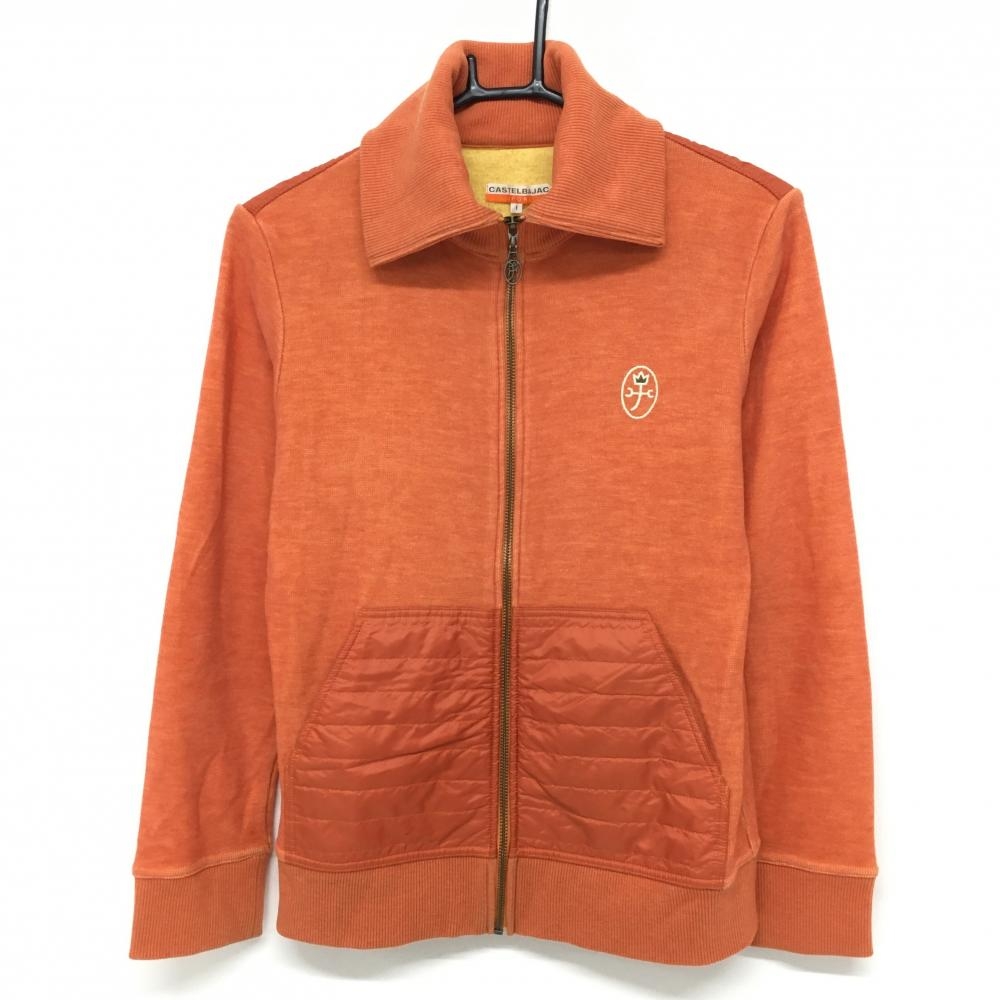 【美品】カステルバジャック 中綿ニットジャケット オレンジ 一部中綿 裏起毛 レディース 1(S) ゴルフウェア CASTELBAJAC