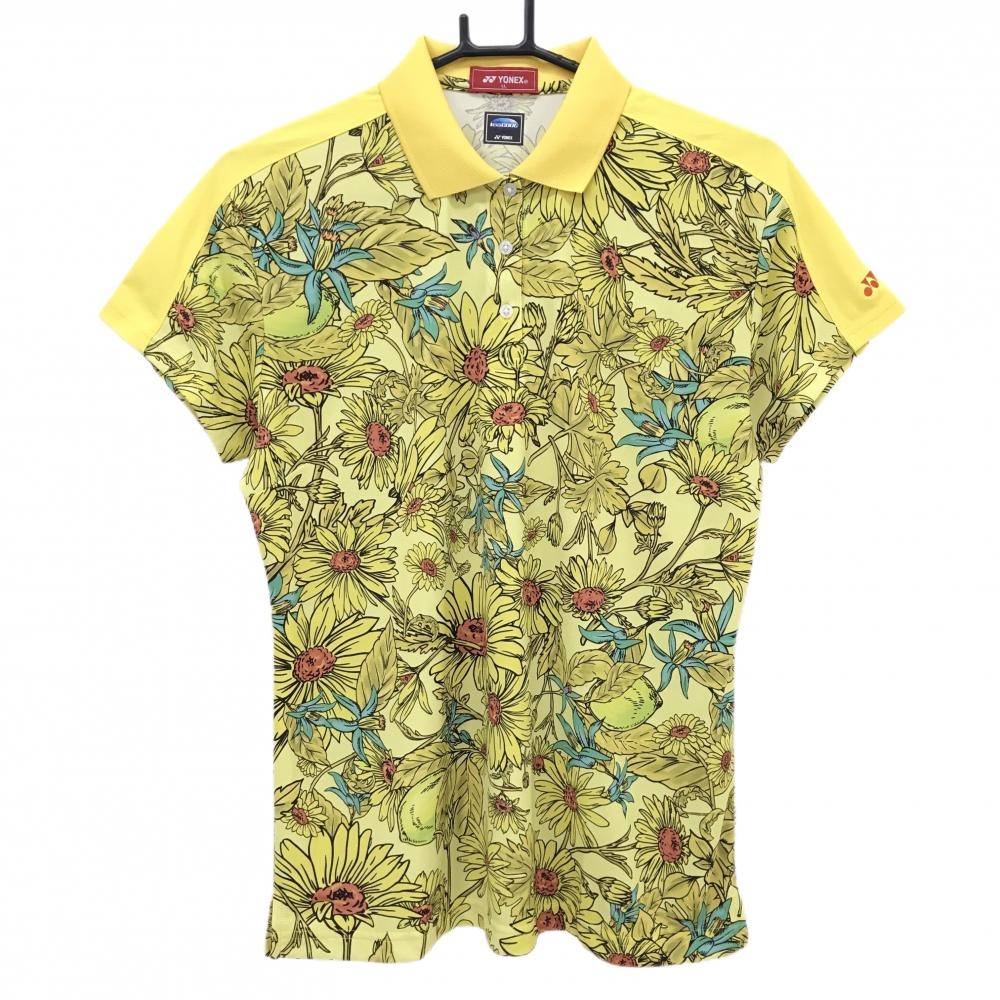 【超美品】ヨネックス 半袖ポロシャツ イエロー 花柄 VERYCOOL レディース LL ゴルフウェア YONEX