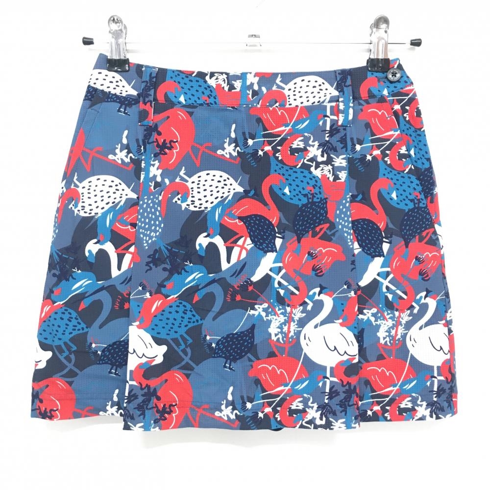【超美品】ヨネックス スカート ネイビー系×マルチカラー 総柄 フラミンゴ 鳥  レディース SS ゴルフウェア 2024年モデル YONEX