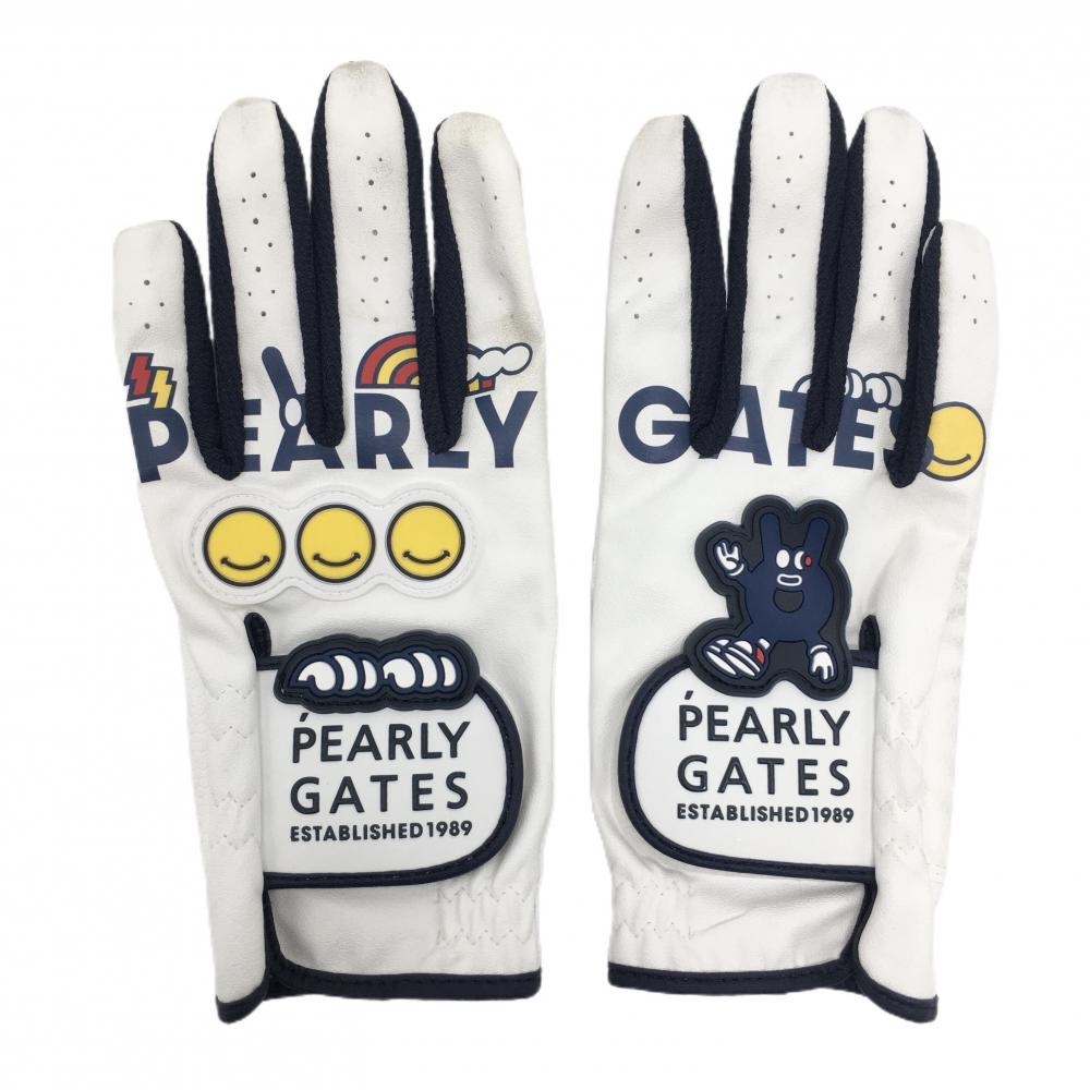 パーリーゲイツ グローブ 白×ネイビー どうしちゃったPG  両手用 レディース  ゴルフウェア PEARLY GATES