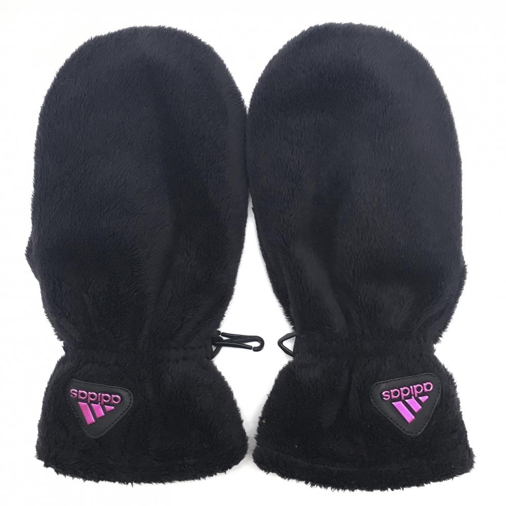 【美品】アディダス 手袋 黒×ピンク ボアミトン グローブ 両手 レディース  ゴルフウェア adidas