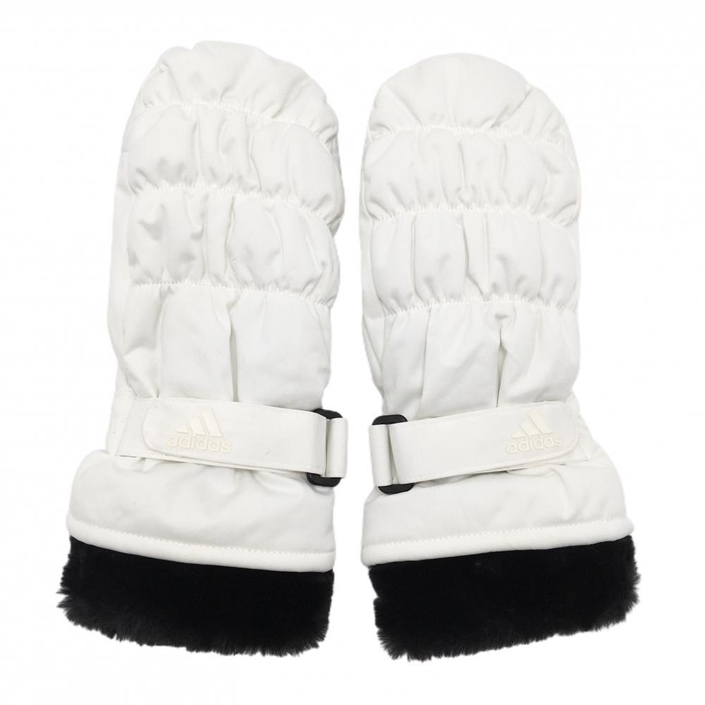 【美品】アディダス 手袋 白×黒 一部ファー 滑り止め付 ミトングローブ レディース NS ゴルフウェア adidas