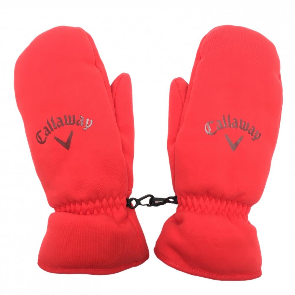 【超美品】キャロウェイ 手袋 ミトングローブ レッド 内側起毛 レディース  ゴルフウェア Callaway