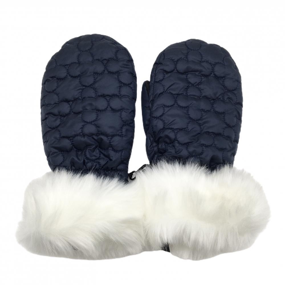 【超美品】キャロウェイ 手袋 ネイビー×白 ファー ミトン レディース  ゴルフウェア Callaway