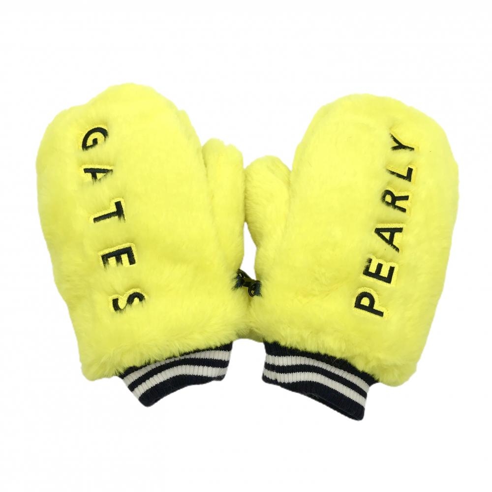 【超美品】パーリーゲイツ 手袋 イエロー×黒 ボア ミトングローブ レディース  ゴルフウェア PEARLY GATES