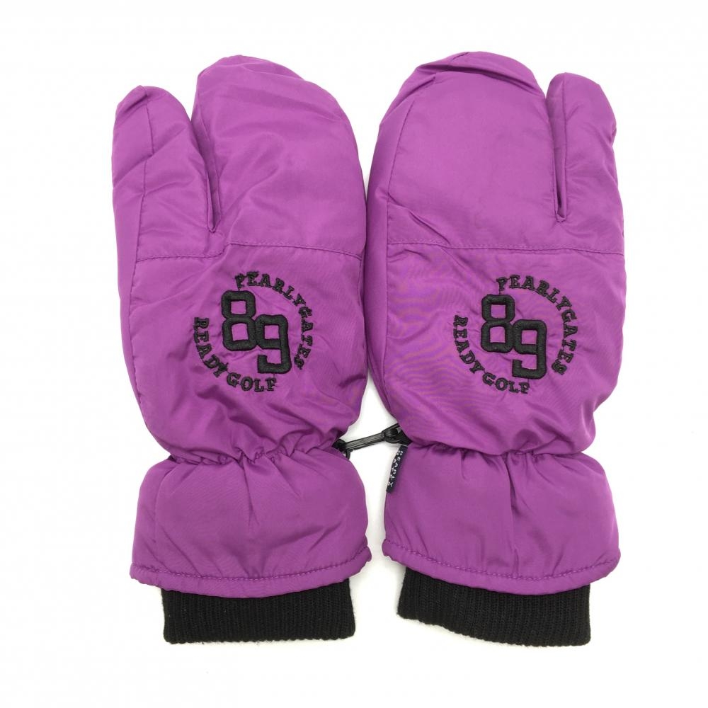 【美品】パーリーゲイツ ミトングローブ パープル 裏起毛 手袋 レディース S ゴルフウェア PEARLY GATES