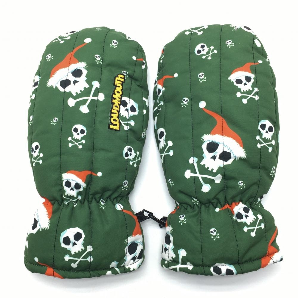 【超美品】ラウドマウス ミトングローブ グリーン×白 スカルサンタ ジングルボーンズ 手袋 レディース  ゴルフウェア LOUDMOUTH