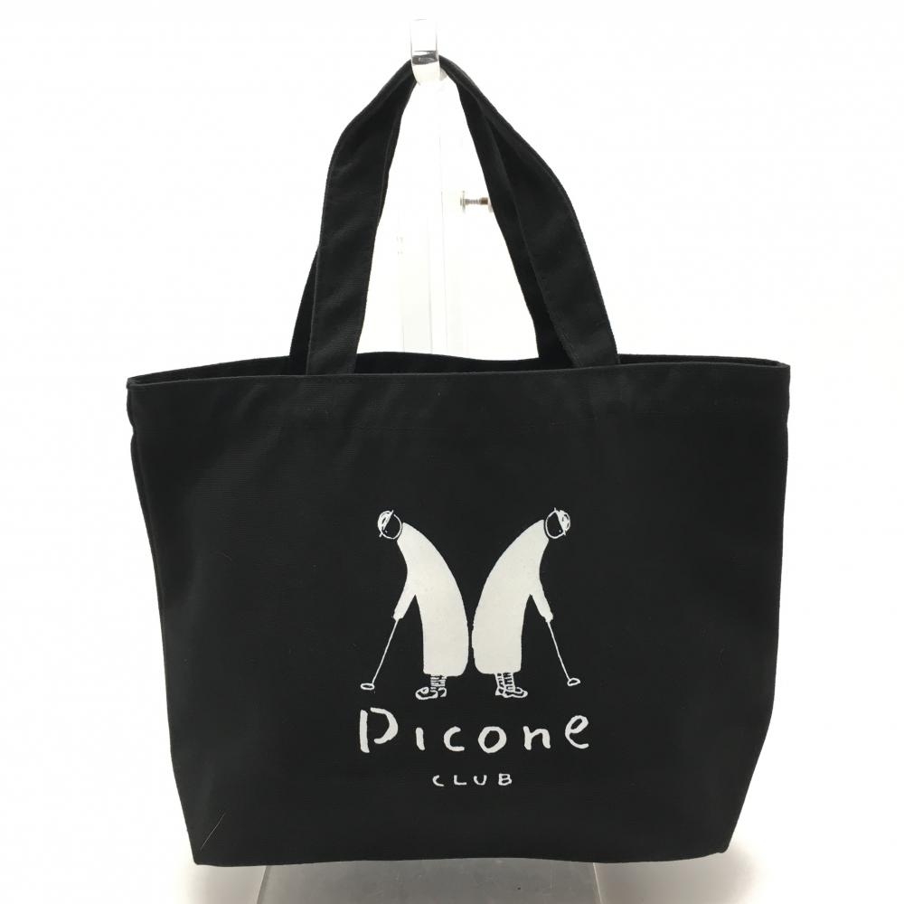 【美品】ピッコーネ ミニトートバッグ 黒×白 ロゴプリントゴルフ PICONE