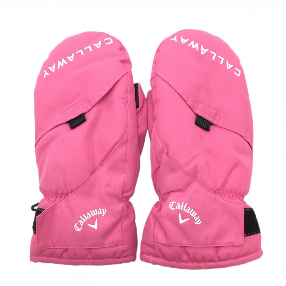 【新品】キャロウェイ 手袋 ピンク×白 ミトングローブ 裏起毛 滑り止め付ゴルフ Callaway