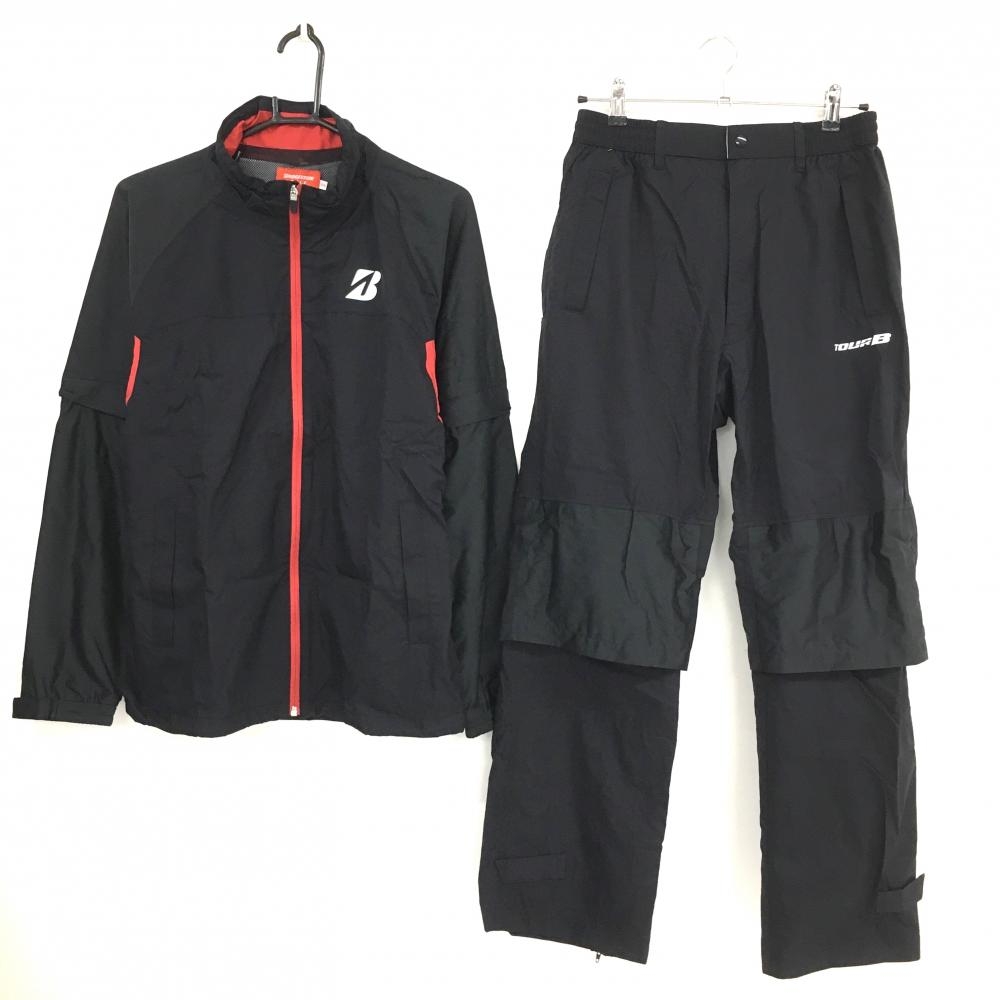 【美品】ブリヂストンゴルフ レインウェア 上下セット黒×レッド  メンズ Ｍ/Ｍ ゴルフウェア Bridgestone