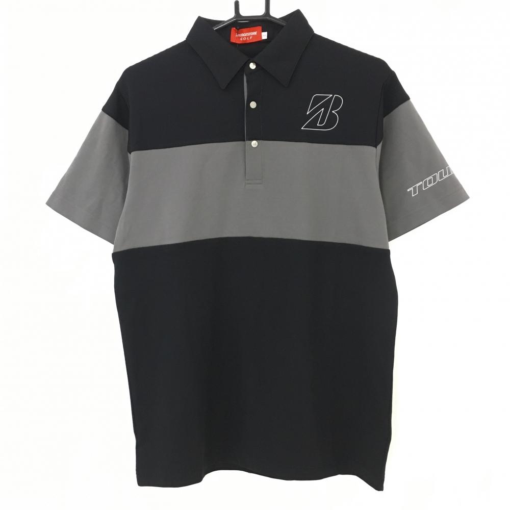 【新品】ブリヂストンゴルフ 半袖ポロシャツ 黒×グレー UVカット ストレッチ メンズ M ゴルフウェア Bridgestone