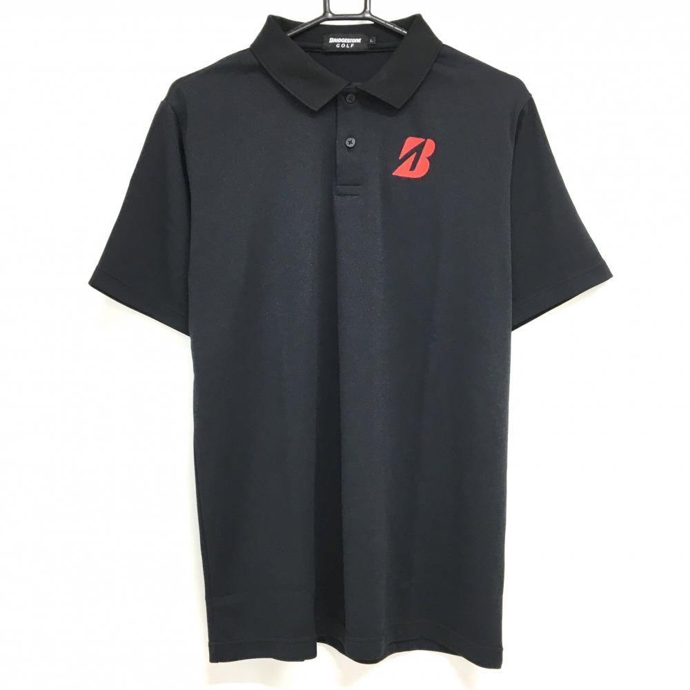 【美品】ブリヂストンゴルフ 半袖ポロシャツ 黒×レッド ロゴ刺しゅう  メンズ L ゴルフウェア Bridgestone