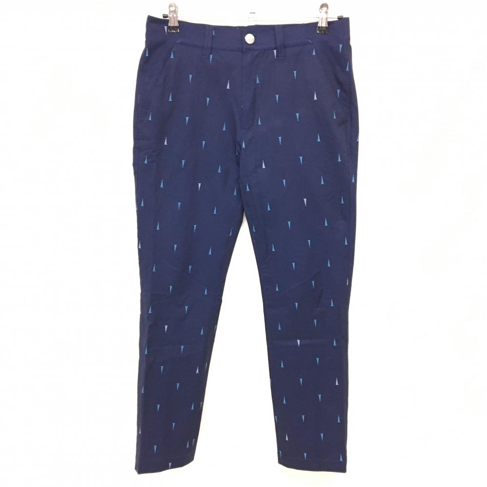 【美品】ブリヂストン パンツ ネイビー×ライトブルー 総柄 ストレッチ メンズ 79 ゴルフウェア Bridgestone