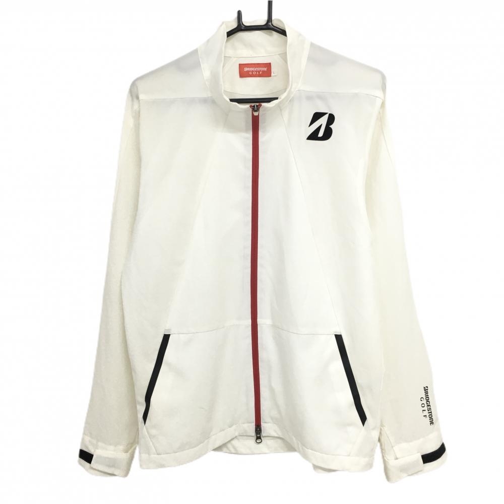 ブリヂストンゴルフ ジャケット 白×黒×レッド 胸ロゴプリント メンズ L ゴルフウェア Bridgestone