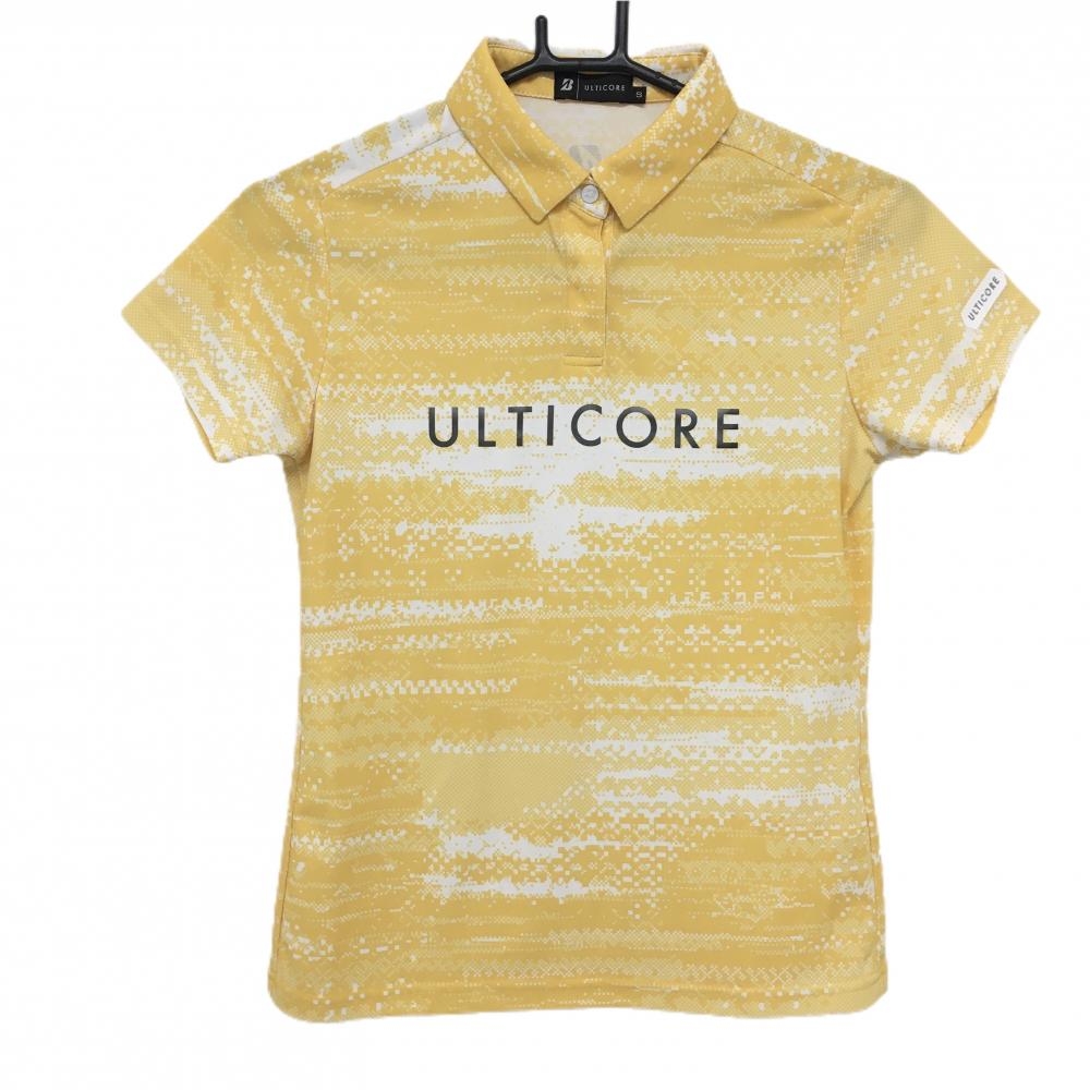 【超美品】ブリヂストン 半袖ポロシャツ イエロー系×白 総柄 ULTICORE レディース S ゴルフウェア Bridgestone