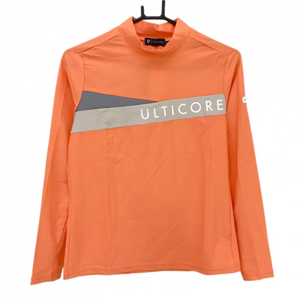 【新品】ブリヂストン 長袖ハイネックシャツ オレンジ場tyグレー 胸元プリント バイカラー  レディース M ゴルフウェア Bridgestone